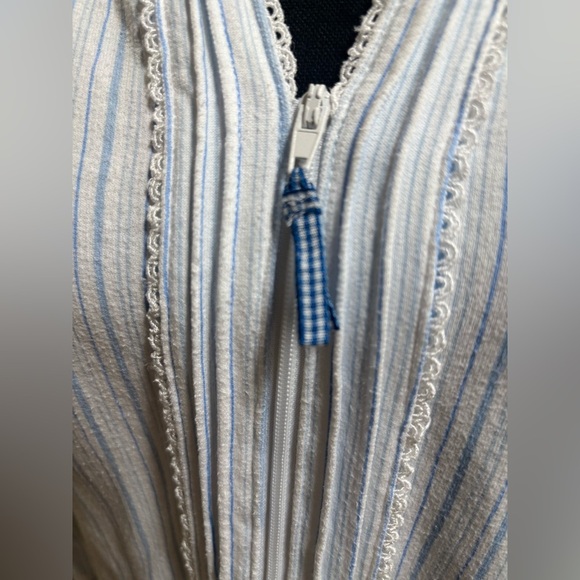 EILEEN WEST STRIPED BLUE & WHITE EYELET ZIP UP ROBE PAJAMAS CASUAL LOUNGING SZ S - Picture 9 of 13